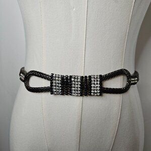 Luxury‎ Dressy OS Black & Silver Crystal Rhinestone Beaded Chain Rope Belt